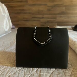 Chic Black Evening Clutch with Rhinestone Accent